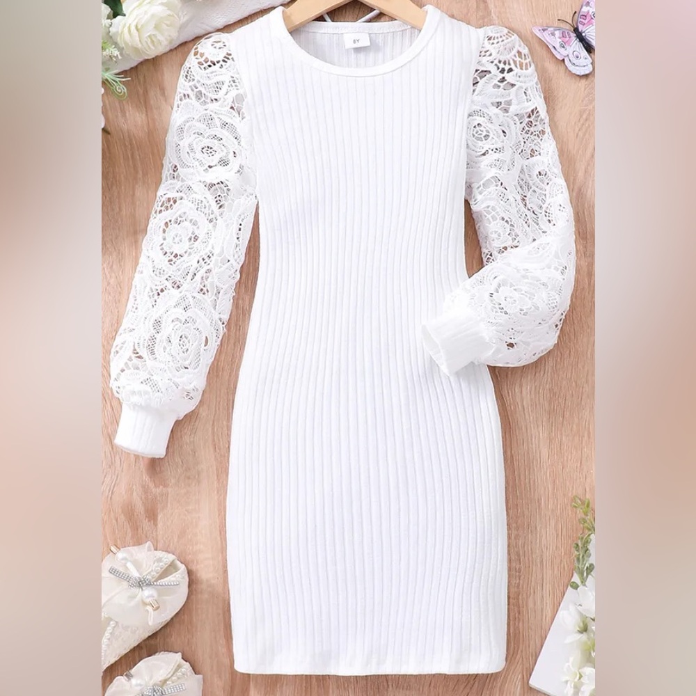 Chic White Lace Sleeve Kids Dress